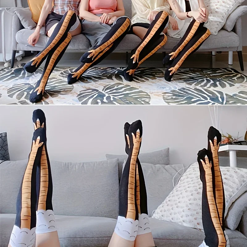 2 pares mulheres quentes joelho meias altas na moda dos desenhos animados engraçado frango garra meias de fitness esportes casuais perna fina longo tubo meias femininas