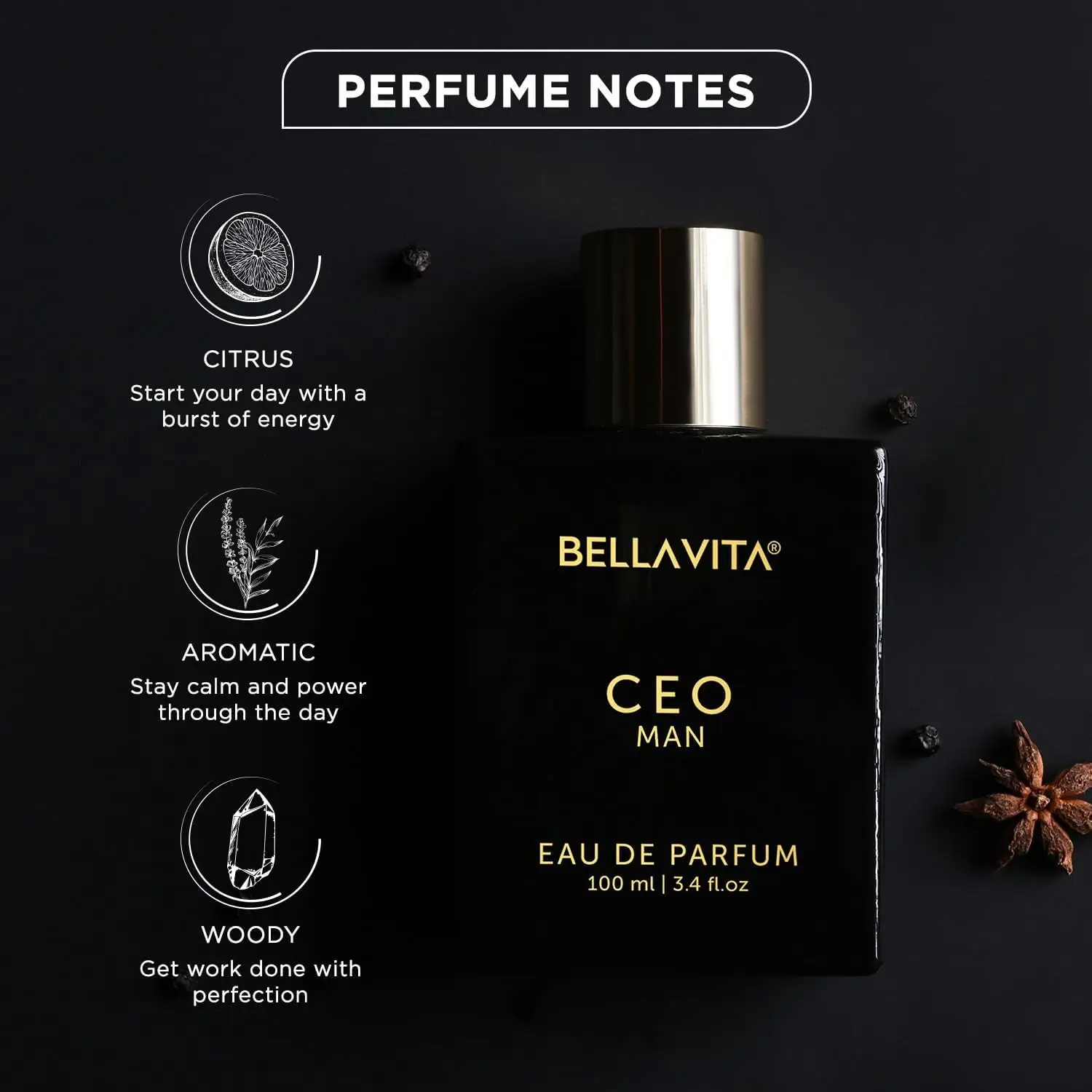 BellaVita Luxo G.O.A.T. Eau De Parfum Masculino (3.4 fl.oz) |   Notas Naturais Refrescantes de Bergamota, Lavanda, Vetiver e Patchouli