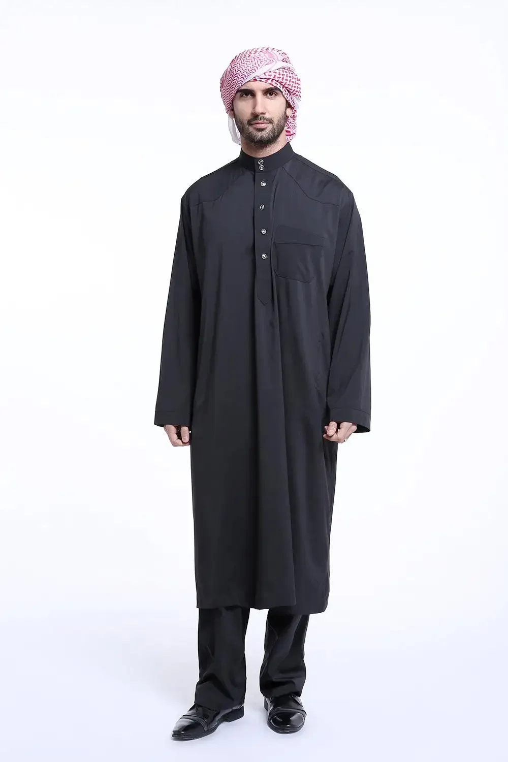caftano Uomo Abito musulmano saudita 2 pezzi Abaya Set Thoub Thobe Abito formale Dishdasha Jubah Caftano Abbigliamento islamico Medio Oriente