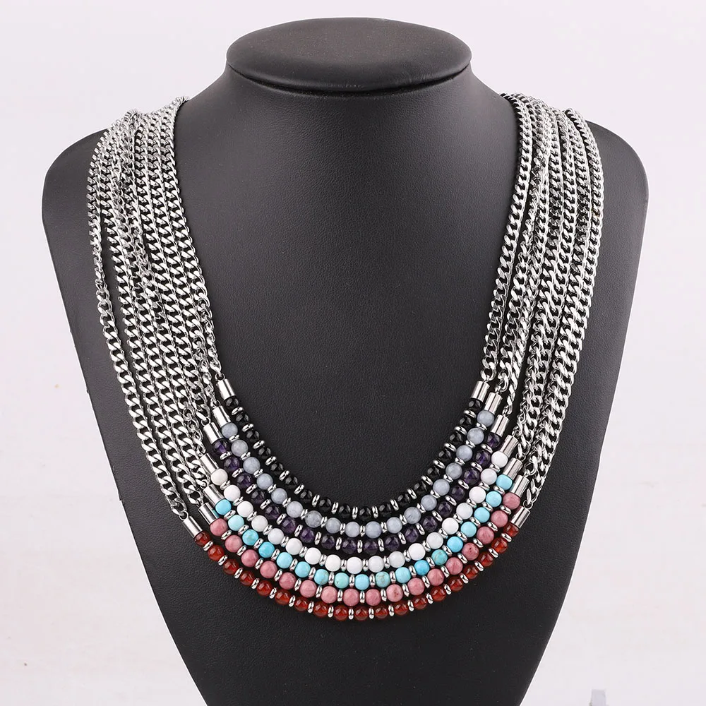

High Quality Natural Stone Stainless Steel Chain Choker Necklace Women Jewelry