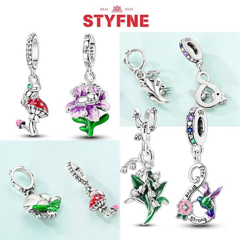 

925 Silver Charms Flower Cute Animals Bead Fit Original Bracelets Diy Fine Jewelry Gift for Women S925 Pendent Dangle