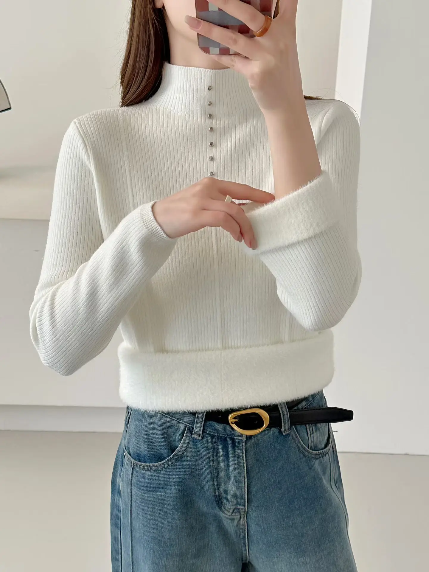 

Женский трикотаж Thiened с высоким воротником, Inteated Fce, теплая внутренняя одежда, топ, модный, осенне-зимний, новый Sle