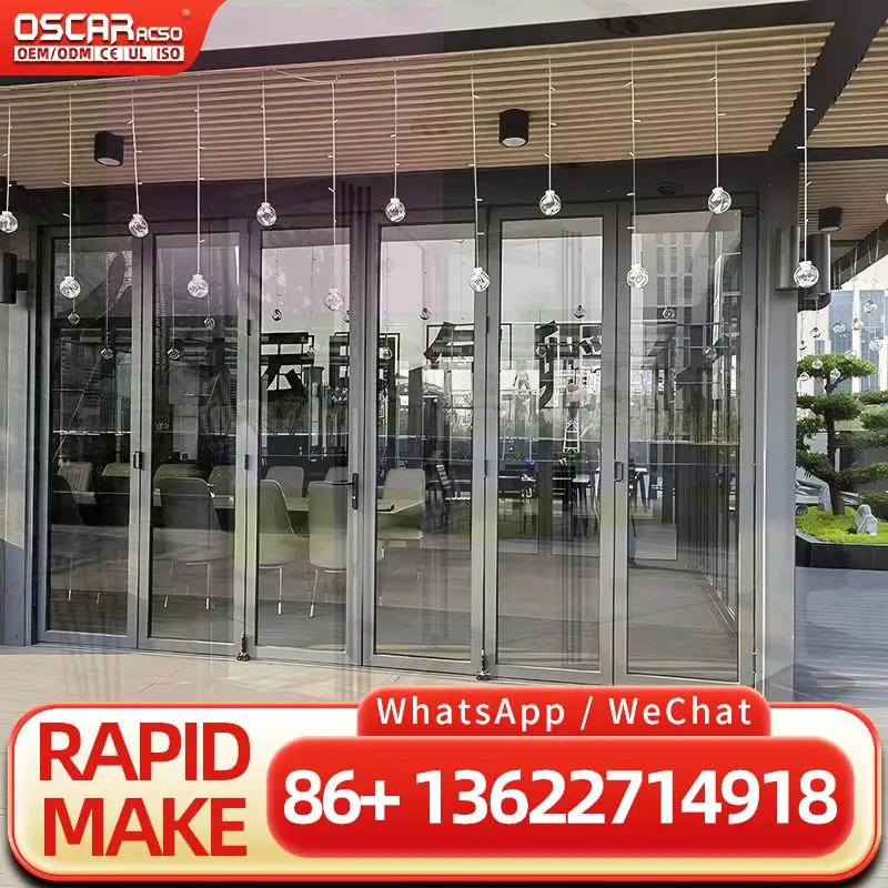 باب ألومنيوم عازل للحرارة من الزجاج الأسود قابل للطي على الطراز الصيني لفندق الفيلا باب قابل للطي قابل للفتح