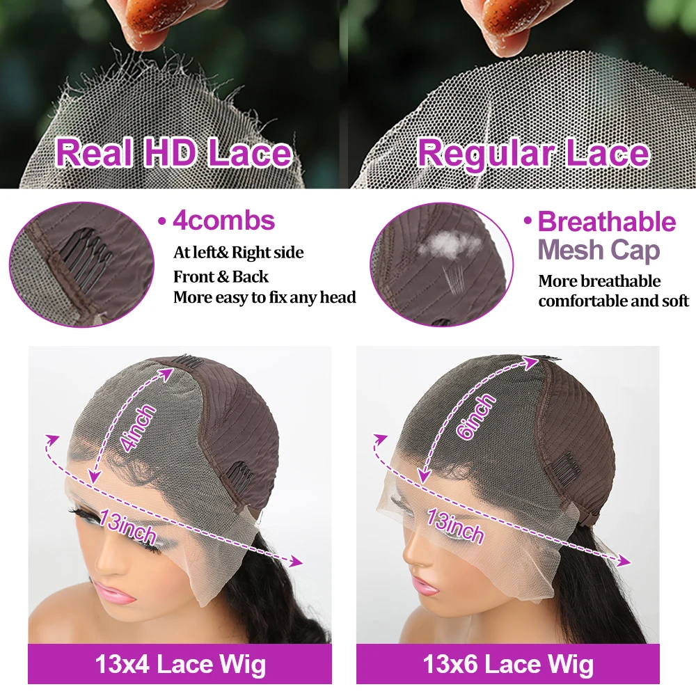 13x6 شعر مستعار بدون صمغ 250% العظام شعر طبيعي مفرود شعر مستعار غير المجهزة أسود طويل مستقيم الدانتيل شعر مستعار أمامي قبل قطعها للمبتدئين ودية