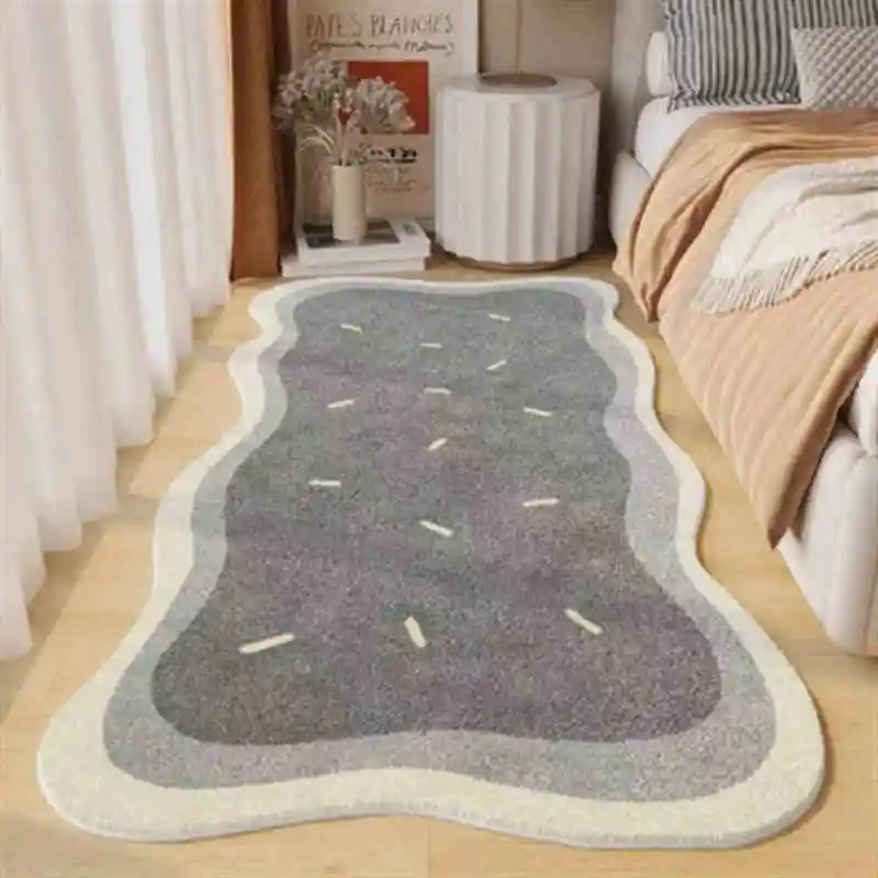 VIKAMA Fresh and Simple Wave Edge Shaped Rug Soft and Comfortable Sofa Mattress Bedside Rug Easy Care Cloakroom Decorative Rugs