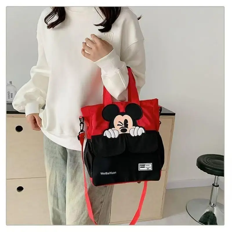 Cartoon Mickey Girls Nylon Crossbody Bag Disney Shoulder Bag Portable Handbag Casual School Bag Student Storage Bag