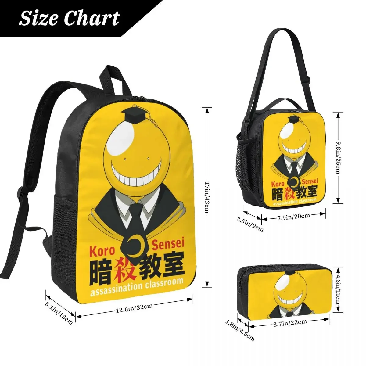 Assassination Classroom Octopus Koro Sensei Backpack Student Boys Girls BookBag School Bag 3ps Insulated Lunch Bag Pencil Case