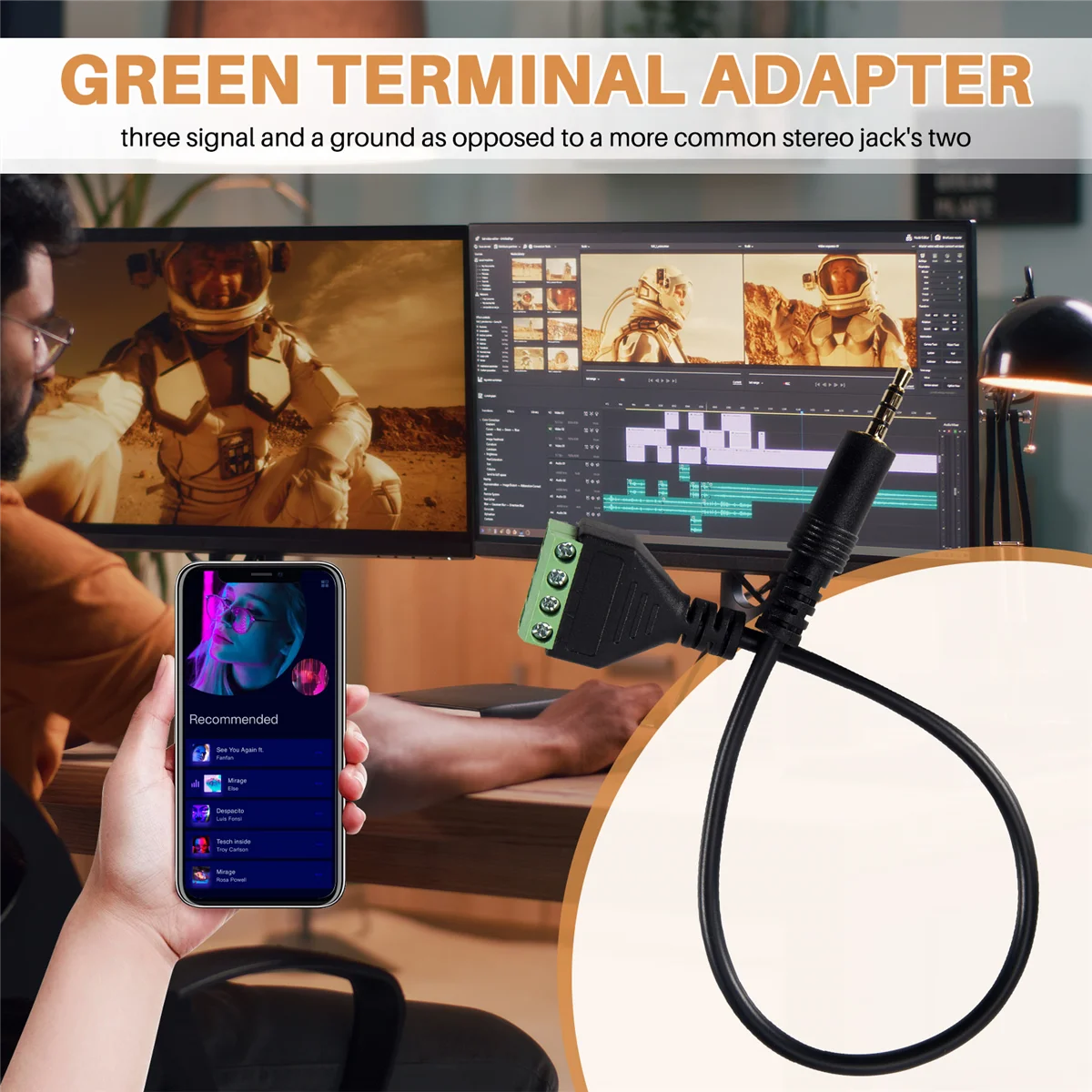 3.5 مللي متر برغي محطة محول كابل مكبر الصوت 4-Core ستيريو TRRS ذكر ثقب إلى AV 4 برغي محطة Balun موصل كابل