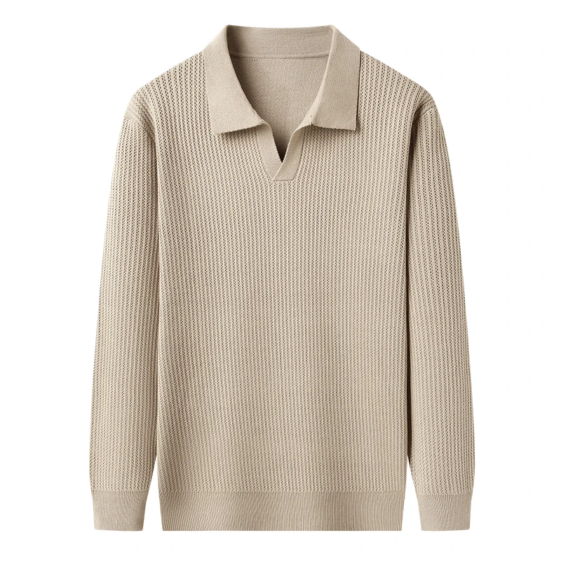 Neues Herbst-Herren-Strick-Poloshirt mit Knöpfen - schmal geschnittener und vielseitiger Langarm-Pullover zum Überziehen.