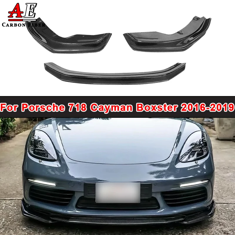 For Porsche 718 Cayman Boxster 2016-2019 Carbon Fiber Front Lip Spoiler Splitter Lower Guard Plate Diffuser Body Kit