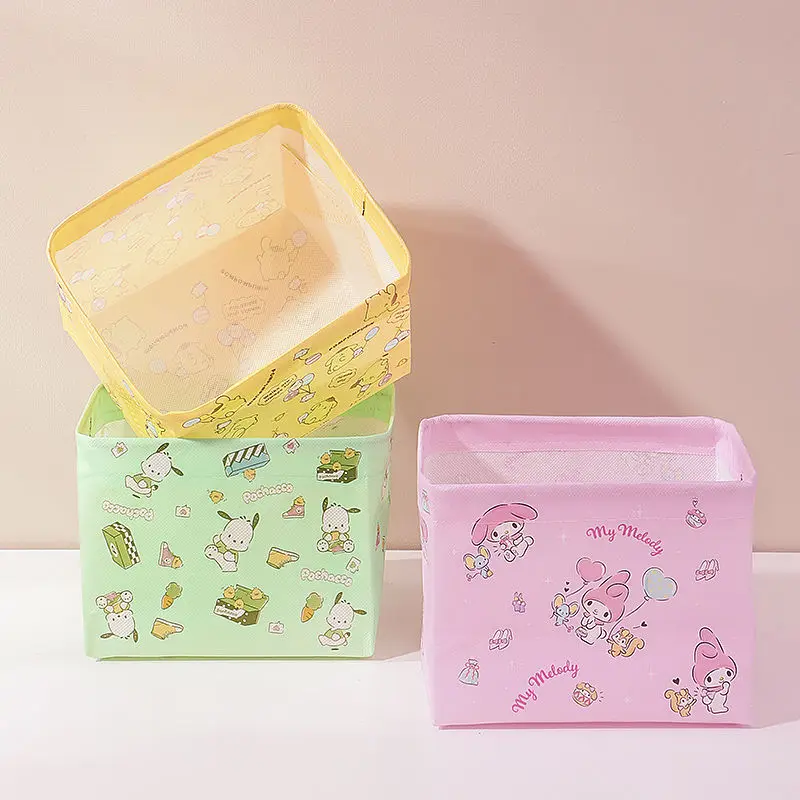 3Pcs Kawaii Sanrio Hellokitty Storage Box Cinnamoroll Kuromi Cute Kitchen Bedroom Storage Cosmetic Arrange Sundries Toys Girls