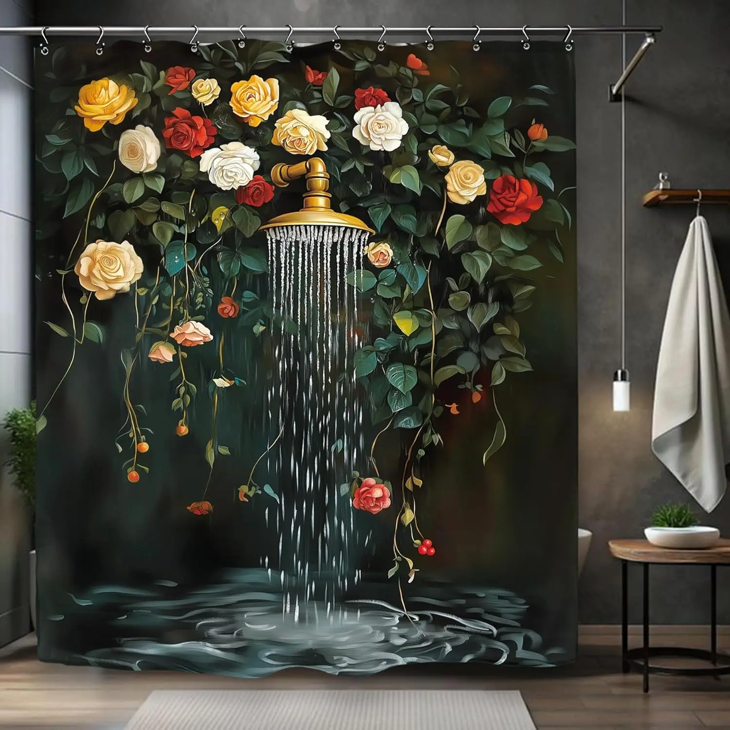 

Floral Rose Garden Shower Curtain 180x180cm Romantic Bathroom Decor Waterfall Design With Flowers and Leaves Artistic Print