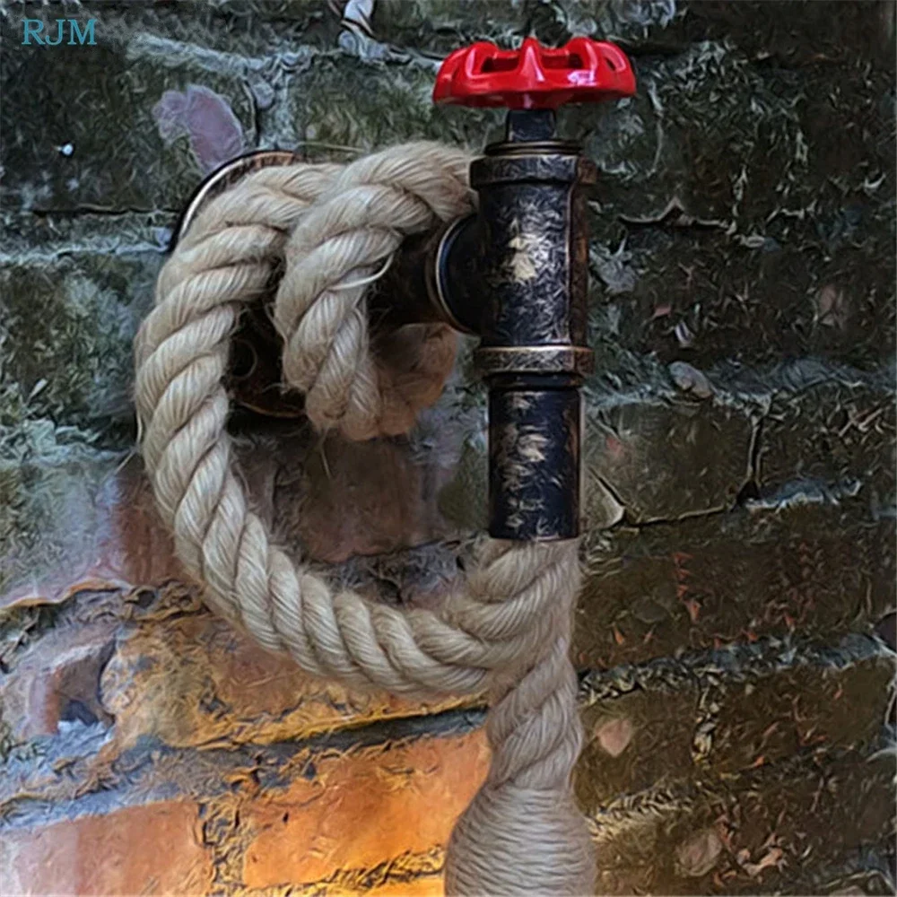 Creative Water Pipe Loft Style Wall Lights Retro Industrial Hemp Rope Edison Wall Lamps for Gallery Stairs Restaurant Bar Light