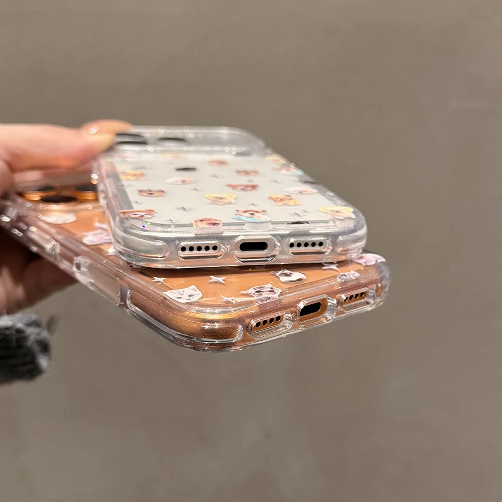 Niedliche Welpen-Cartoon-Kätzchen-Glitzer-Sternen-Transparente Hülle für iPhone 16 17Pro 13 14 15 18 Promax Stoßfeste Schutzhülle – Detail 20