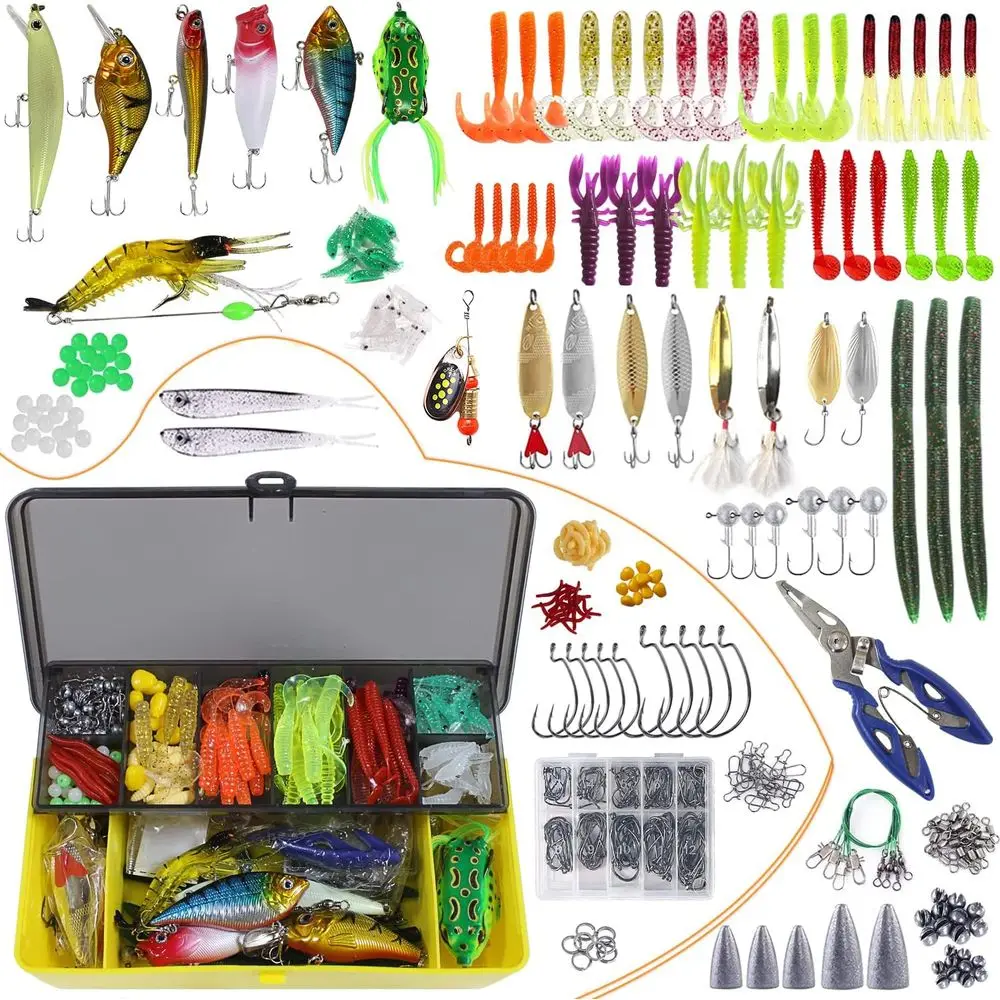 

Complete 321-Piece Fishing Lure Kit with Tackle Box: Crankbaits, Minnows, Spinnerbaits, Spoons, Soft Lures, Jigs, Hooks, Rigs, W