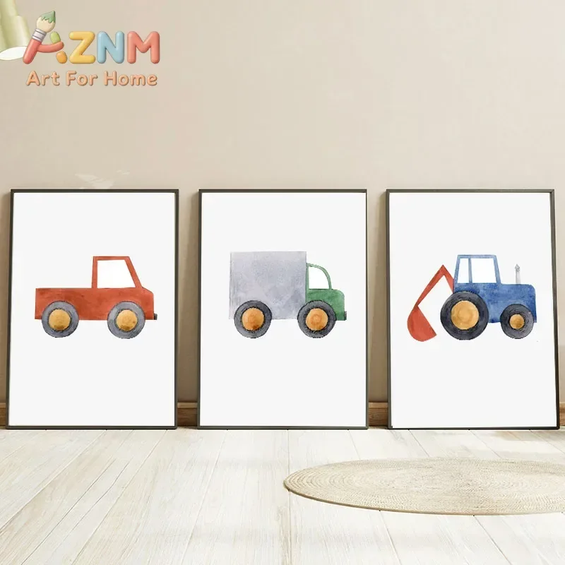 AZNM Watercolor Transport Canvas Wall Art Car Airplane Rocket Submarine Fire Truck Be Free Quote Kids Nursery Bedroom Decor Unfr