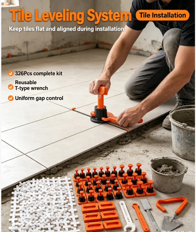 25pcs（300+25+1pcs） Tile Leveling System Tile Leveling Wedges Leveler Alignment Spacers Locator Floor Wall Clamp