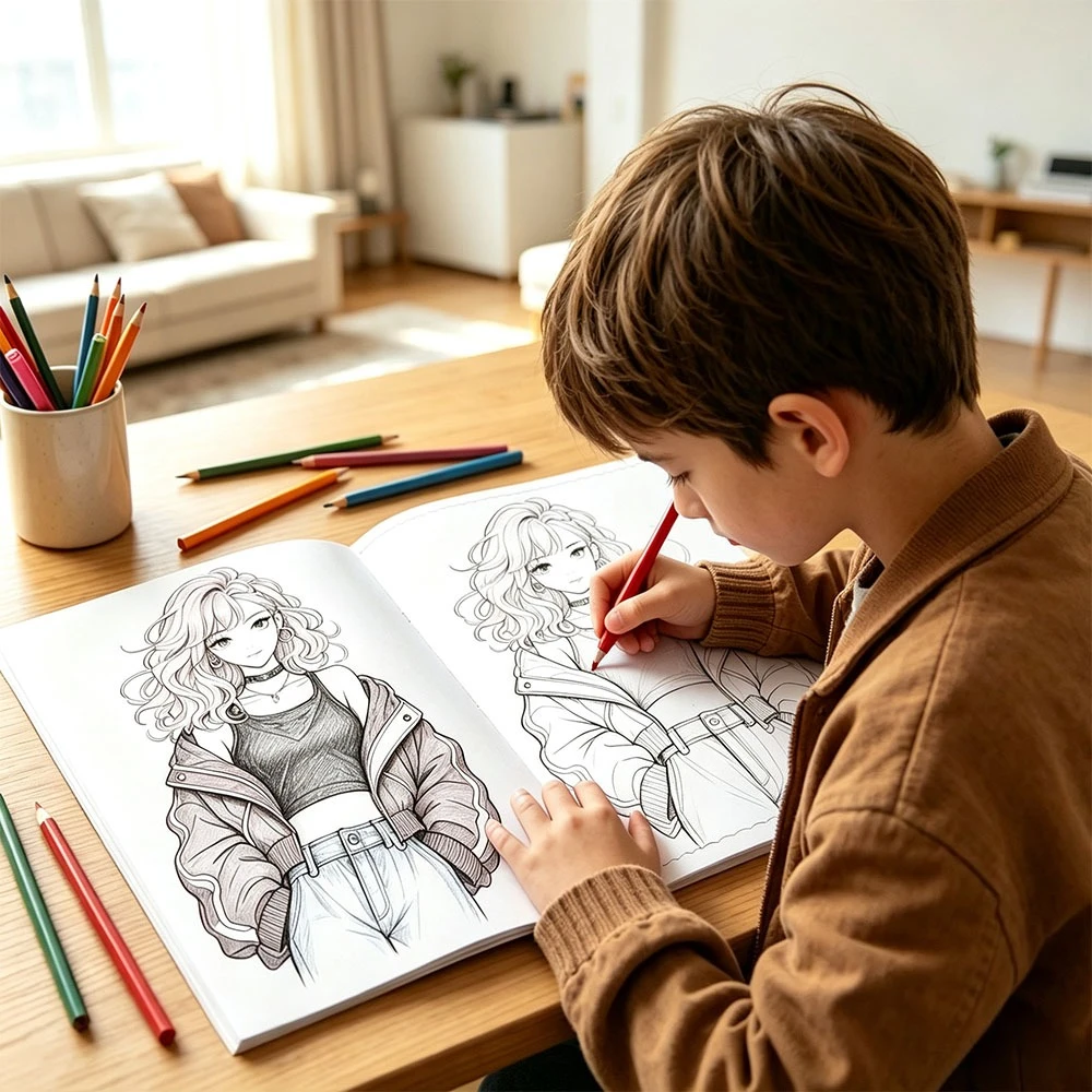 K-Pop Trend Coloring Book: Female Idol Style Art, Cool Character Coloring Book, Trendy Coloring Pages for Relaxation, 16 Pages