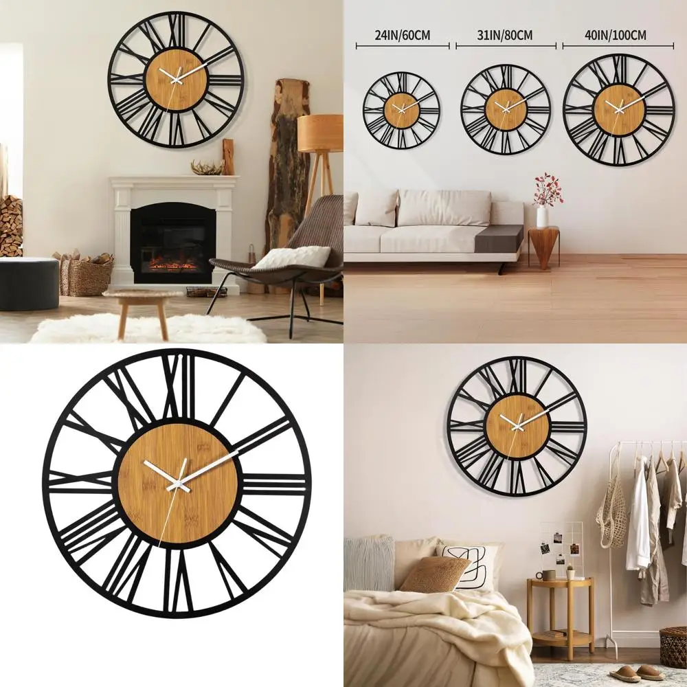 

40 Inch Silent Battery-Powered Wall Clock with Roman Numerals, Suitable for Modern and Rustic Home Decor
