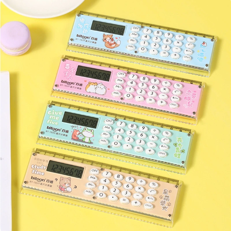 Mini Portable Calculators Ruler with 8-Digit LED Display 1 x Cell Battery Powered for Smart Calculator Ruler Pocket Size