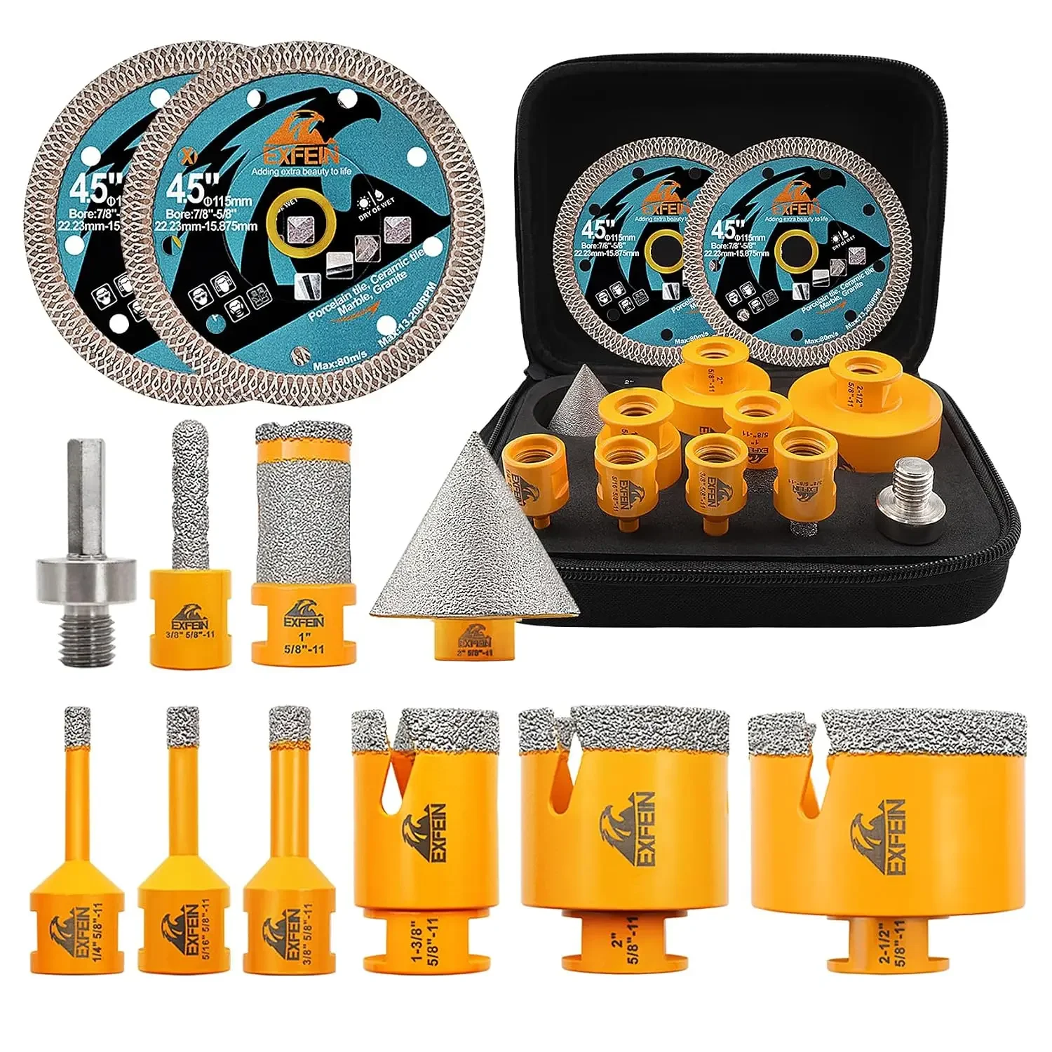 Diamond Tile Hole Saw Kit 12pcs - 6/8/10/25/35/50/65mm Core Drill Bits,10mm Milling Bit and 2