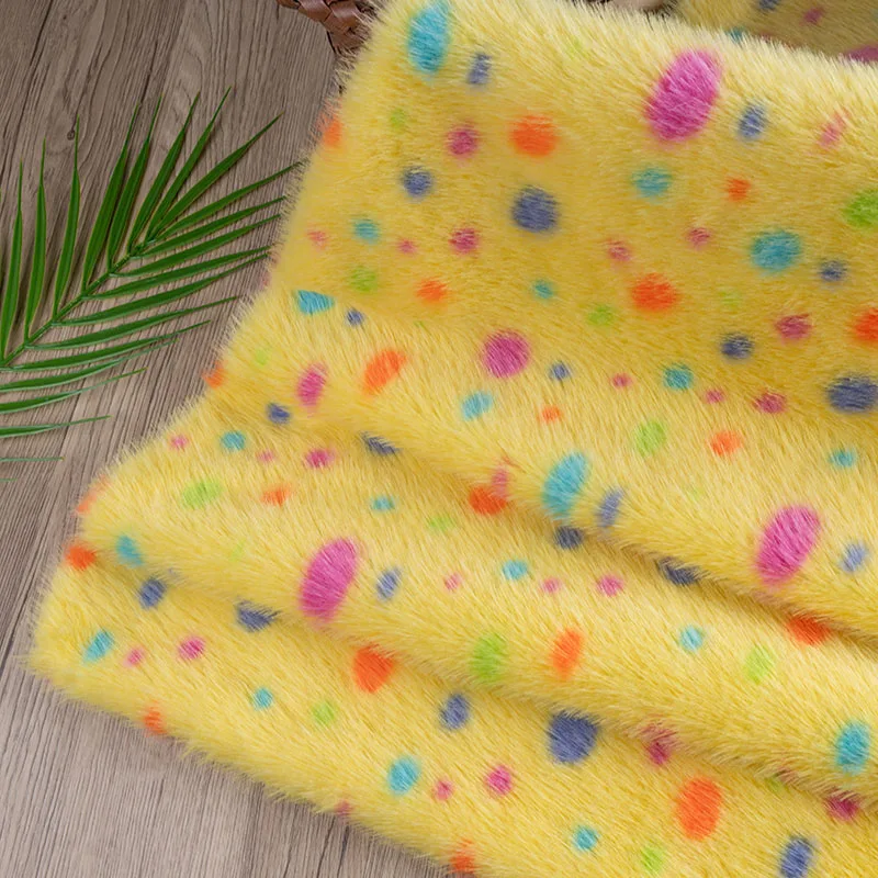 Imitation Mink Print Fabric Yellow Color Dots High Low Pile DIY Doll Clothing Imitation Fur Soft Material Photo Shoot Fabric