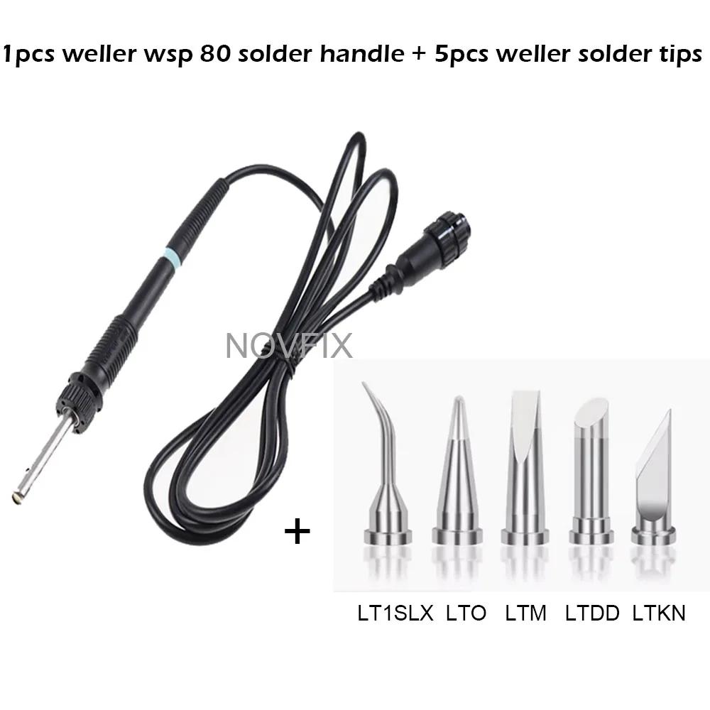 Welding Solder handle With 5pcs Iron Tips For Weller WSP80 WSD81 WS81 WSD161 Soldering Irons Pencil Handle
