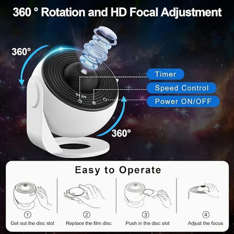 13-in-1 Ultra-Clear Galaxy Projector Light with 3-Button Control + 30-Minute Timer | Ambient Light for Home Theaters & Game Room