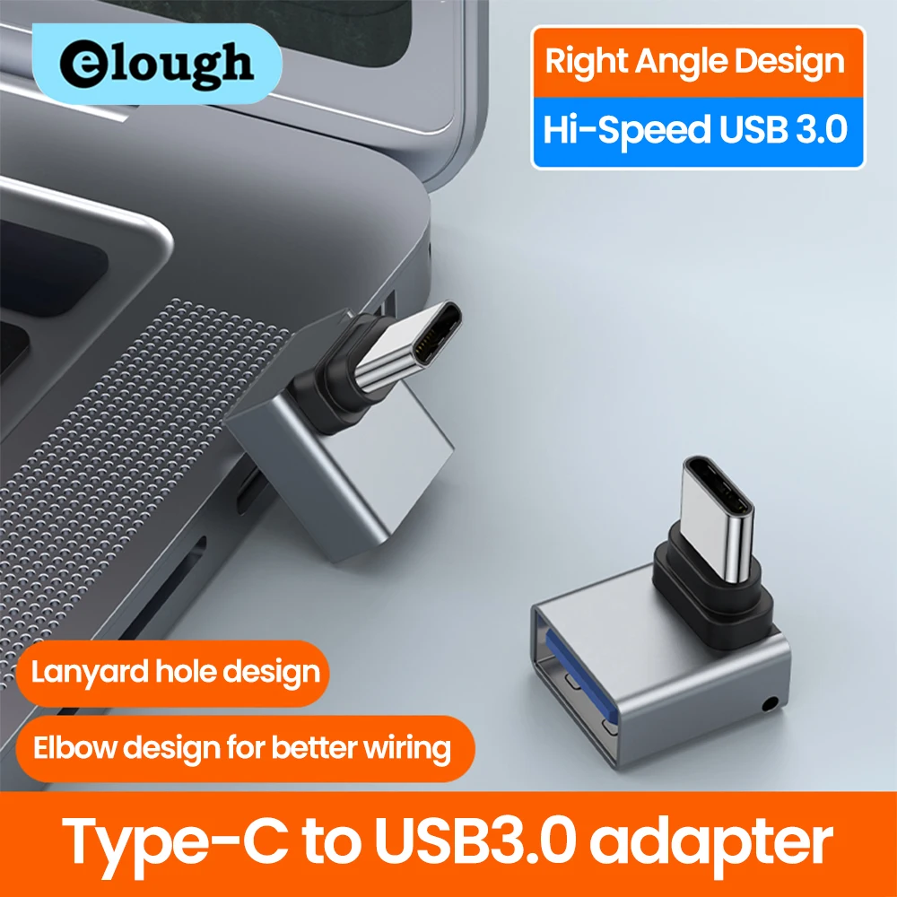 Elough USB 3.0 Female to Type C Male Adapter High Speed 90 Degree Elbow USB C Connector for Samsung Xiaomi Huawei Laptop