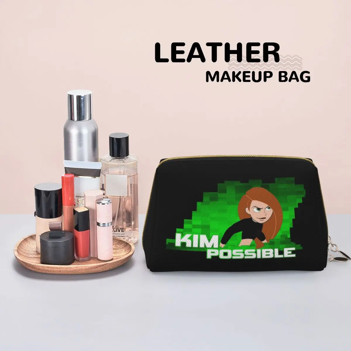 Kim Possible Anime Green Light Women Cosmetic Bag Travel Makeup Organizer Pouch Toiletry Storage Dopp Kit Case