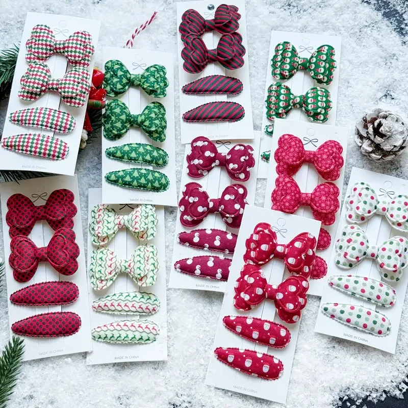 Pinces à cheveux avec nœud pour enfants, Barrettes en coton pour filles, cadeau mignon, épingle à cheveux en tissu à carreaux BB, couvre-chef, accessoires pour cheveux de bébé, 4 pièces/ensemble
