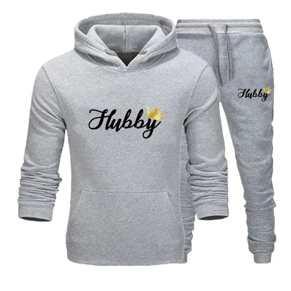 A Pair Of Sportswear Husband And Wife Print Enthusiast Clothing Wool Suit Fashion Men\'s Hoodie 2 Piece Set Women\'s Tracksuit