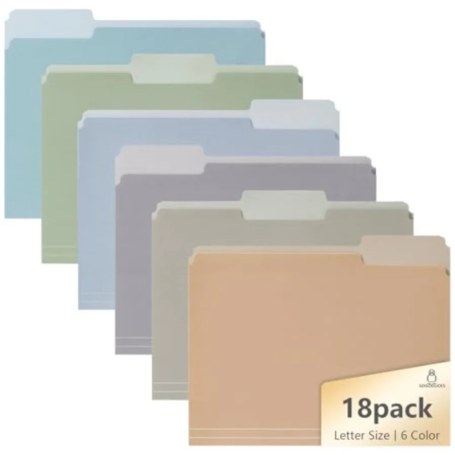 

18pcs File Folders, Letter Size, 6 Color Assorted Two-Tone, Pastel, Manilla folders 8.5 x 11, for documents, Colored folders, 3