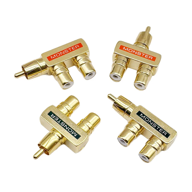 

RCA Male Plug To 2 RCA Female Socket Connectors 3Way Gold Plated RCA Connector HIFI Audio Terminals for Audio Video