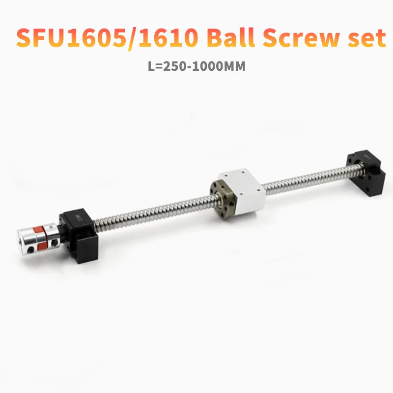 

SFU1605/1610 Rolled ball screw C7 End Machined Length 250mm~1000mm + Nut Housing BK/BF12 End support + Coupler Ballscrew Set