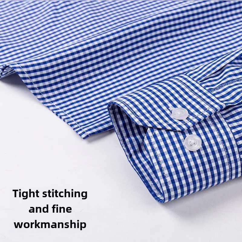 Thin 100% Cotton Plaid Shirts for Men Long Sleeve  Checkered Dress Shirt Mens Blue New  Men Clothing  Button Up Shirt