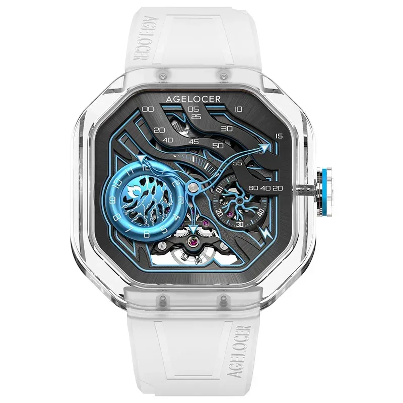 

AGELOCER Original Volcano Watch Square Crystal Case Luxury Skull Automatic Mechanical Watch Men's Birthday Gift