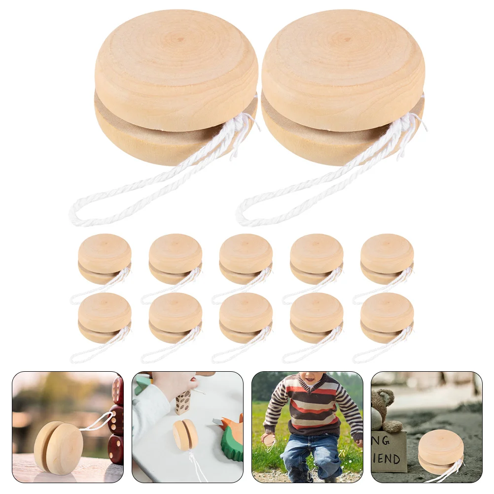 12 Pcs Yoyo Ball Children's Toy Yo-Yo Balls Wooden Finger Flexibility Exercise Toys Party Playthings Painting Creative