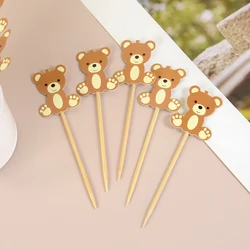 20pcs Cute Bear Toothpicks Cocktail Sticks Food Picks Dessert Fruit Forks Wedding Birthday Party Baby Shower DIY Cake Decoration