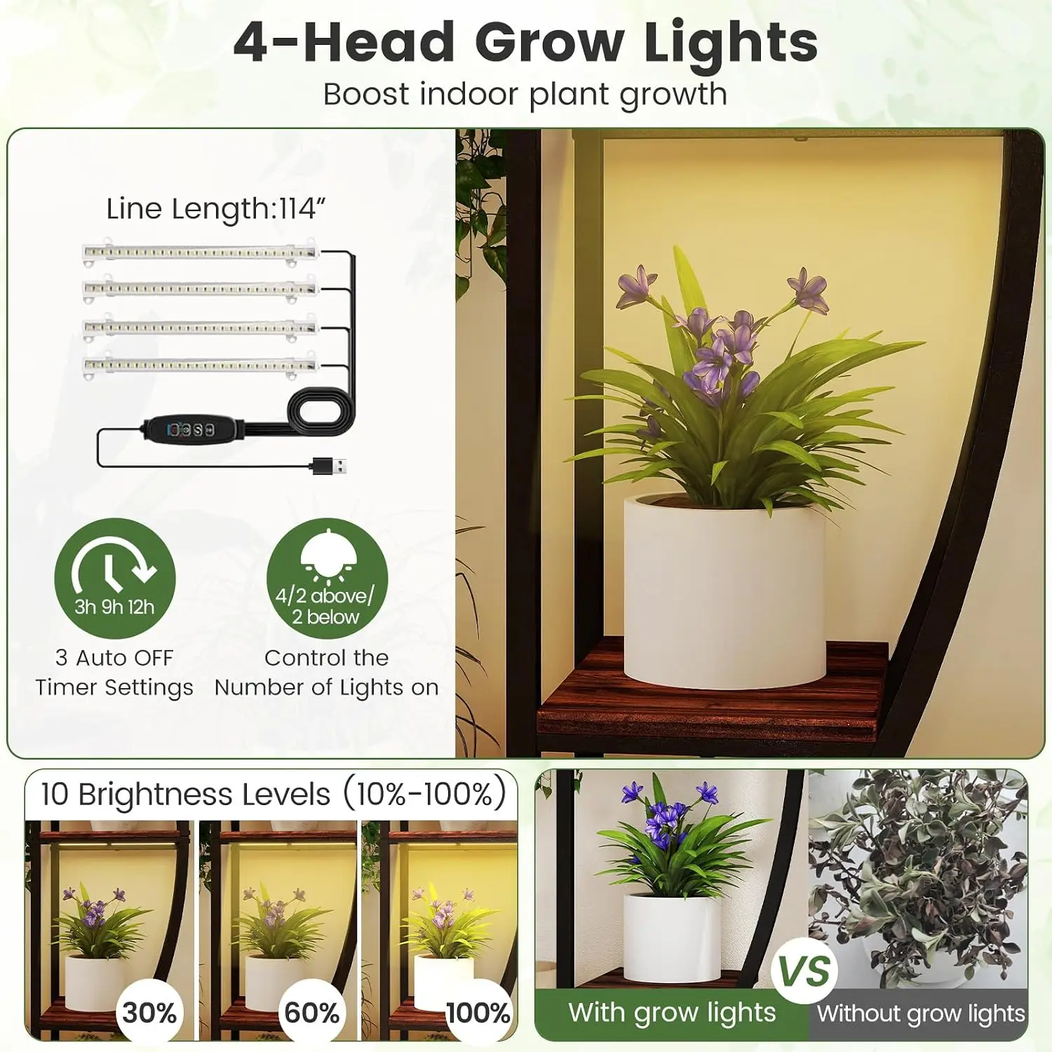 Plant Stand Indoor with Grow Lights, 10-Tier 63" Tall Plant Shelf, Customized image 4
