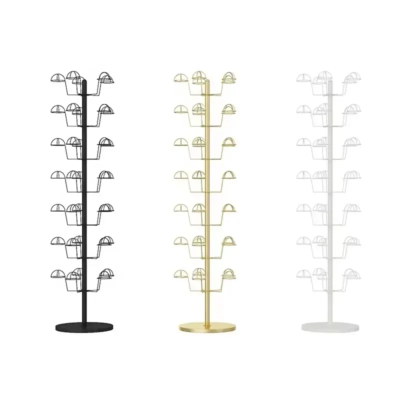 Multi Layer Metal Hat Display Stand Removable Floor Installation Wheels High Quality Home Furnishing Store Fixture Hot Sale
