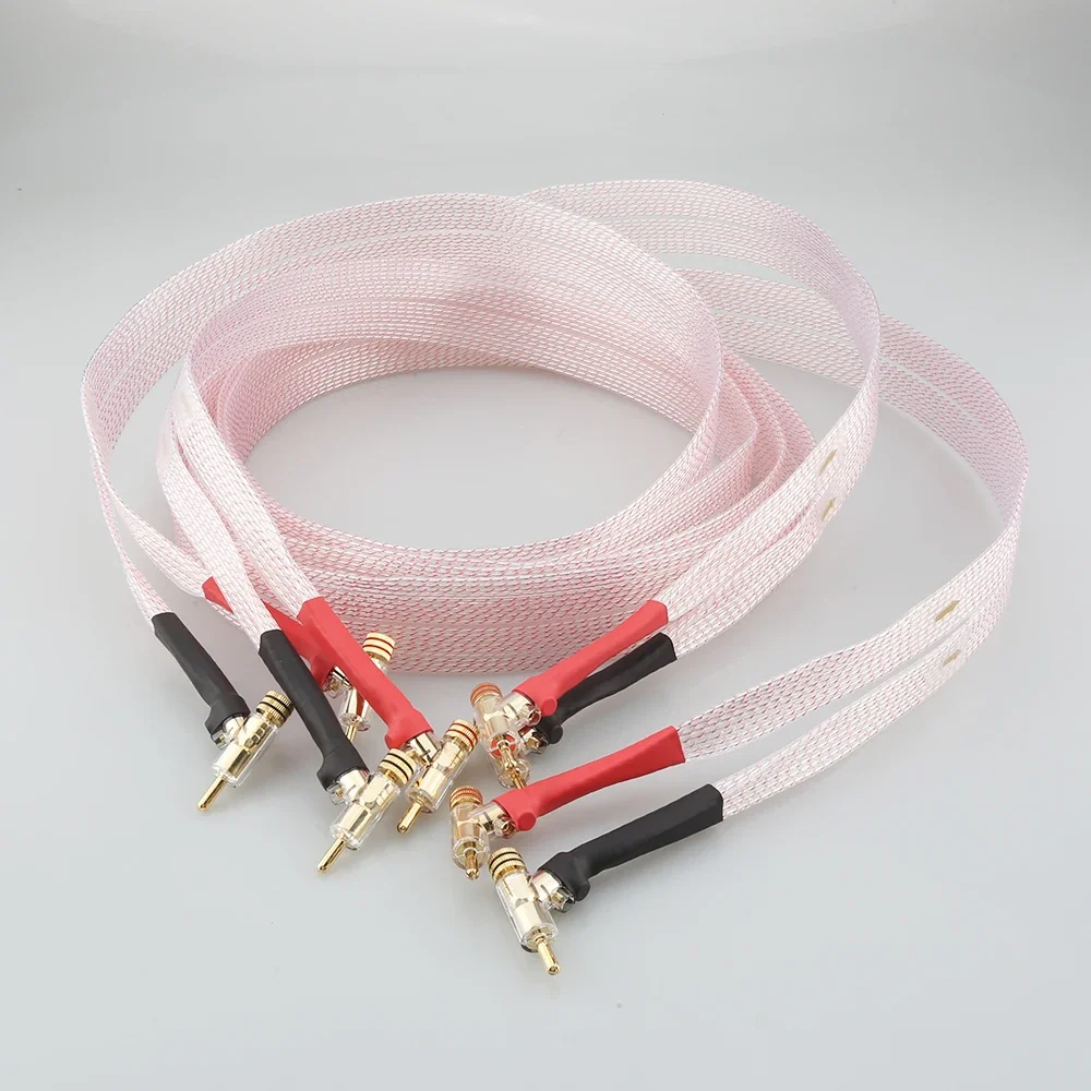 Hifi سلك مكبر الصوت المسطح Audiocrast 7N OCC النحاس الفضة مطلي كابل مكبر الصوت مع مطلية بالذهب Y المجرف التوصيل الموز قفل التوصيل