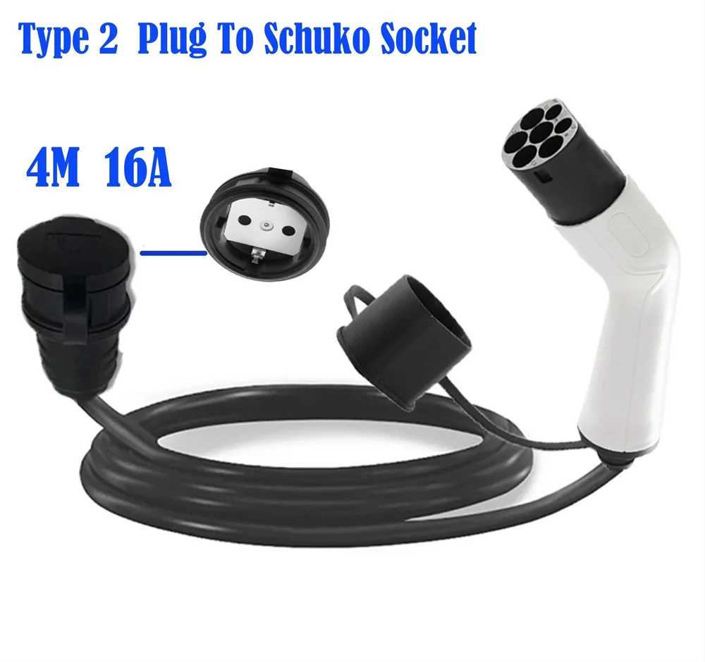 Duosida Electric Car Accessories EU Schuko Plug to Type2 Plug EV Adapter 16A 4 Meters Charging Connector SAE J1772 IEC 62196-2