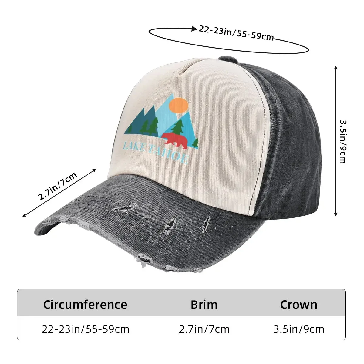 Lake Tahoe California and Nevada Nature Vacation Souvenir or Gift Baseball Cap Wild Ball Hat beach hat Sun Hats For Women Men's