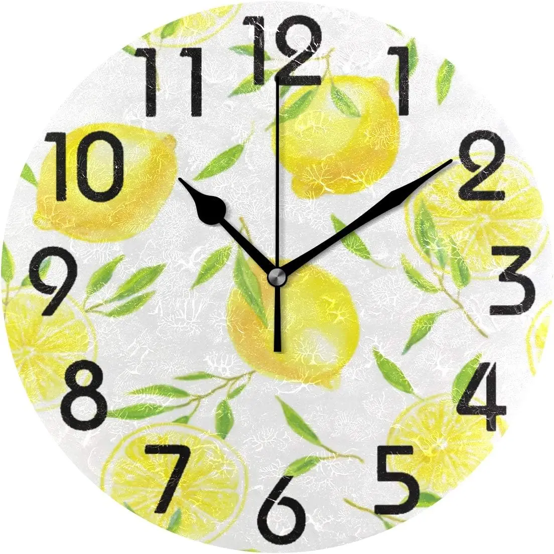 Lifelike Lemon Leaves Pattern Round Wall Clock, 9.5 Inch Battery Operated Quartz Analog Quiet Desk Clock for Home,Office,