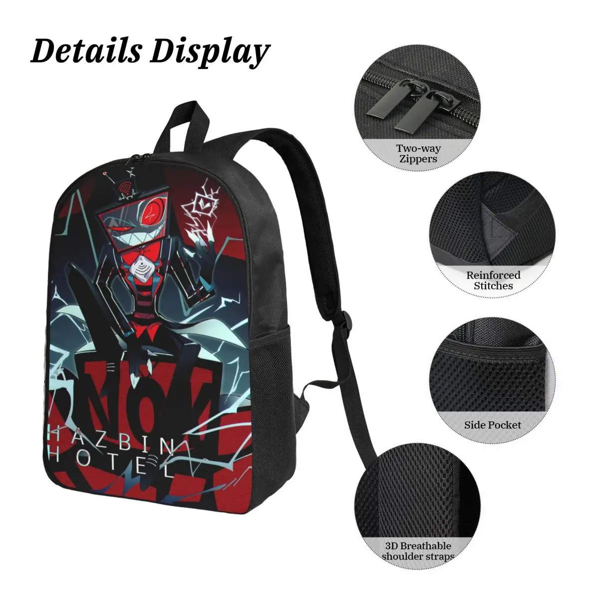 กระเป๋าเป้เด็ก Hazbines Hoteles Alastor Vox 2 พร้อมกล่องอาหารกลางวันและกระเป๋าใส่ปากกา สำหรับเด็กชายและเด็กหญิง ชุดกระเป๋าเป้ไปโรงเรียน