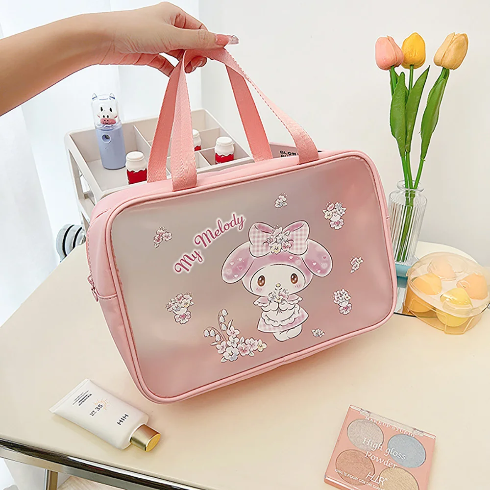 Sanrio Cosmetic Bag Hellokitty Cinnamorol Waterproof Makeup Case Women\'s Toiletries Organizer Beach Handbags Female Outdoor Tote