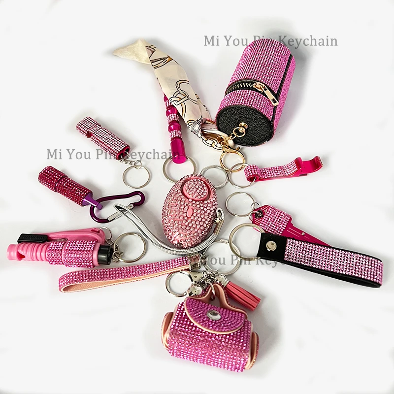 

10Pcs Jewelry Bling Rhinestone Safety Keychain Women Outdoor Personal Survival Alarm Self-Defense Keychain Product