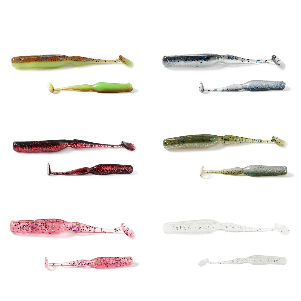 MUKUN10PCS 70mm 2.2g Swing New Special T Tail Sinking Fishing Lures Wobbler Fishing soft Lure For bass Silicone Bait