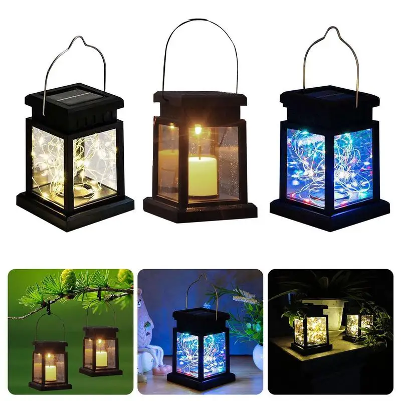 Outdoor Vintage Solar Lantern With Handle Waterproof Hanging Retro LED Flickering Flameless Candle Lights For Table